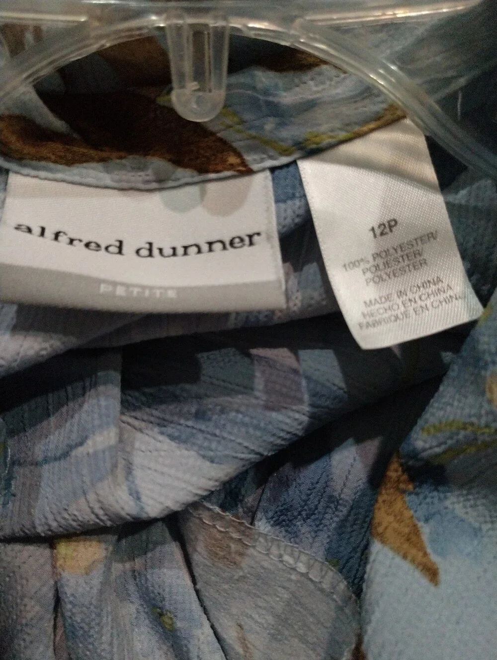 Lovely Alfred Dunner Petite Blue Brown Floral Short Sleeve Shirt Blouse 12P - Picture 4 of 7